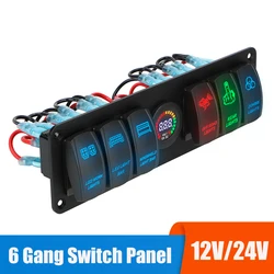 24V 12V Car Light Toggle Truck Switch Panel 6 Gang With Printed Label Voltmeter RV Caravan Accessories For Boat Trailer Camper