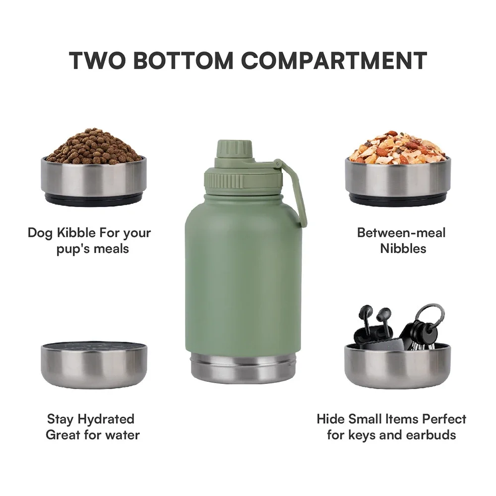 3 in 1 Multifunction Stainless Steel Pet Bowl Water Bottle with Lid for Water and Food