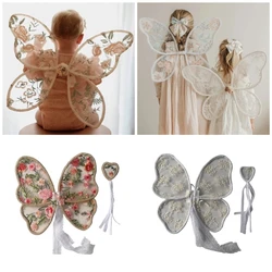 Kids Angelic Lace Wing Costume with Embroidery Detail Lovely Baby Butterfly Wing for Photoshoots and Birthday Parties