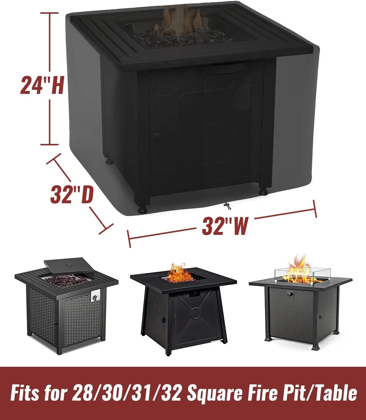 30 Inch Square Fire Pit Cover for TACKLIFE Propane Fire Pit Table, 600D Waterproof Cover Fits 28-30 Inch