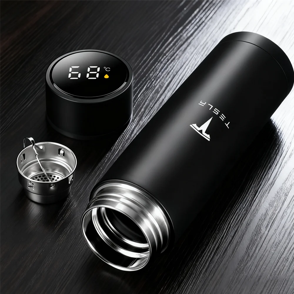 1pc Bouteille Thermos Intelligente avec Affichage de la Température en Acier Inoxydable 304 Isolée sous Vide Tasse Intelligente pour Tesla Model 3 Y S