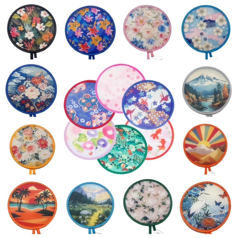 Lot de 6 éventails pliables ronds et disques volants – Cadeau d'été portable pour fêtes en plein air, plage, mariage, voyage, festival, unisexe