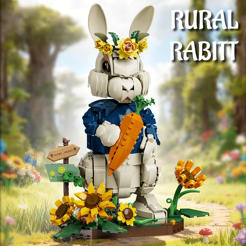 

Creative 1258Pcs Pastoral Rabbit Animal Figrues Building Blocks Home Decoration Rural Flowers Rabbit Assemble Toys Children Gift