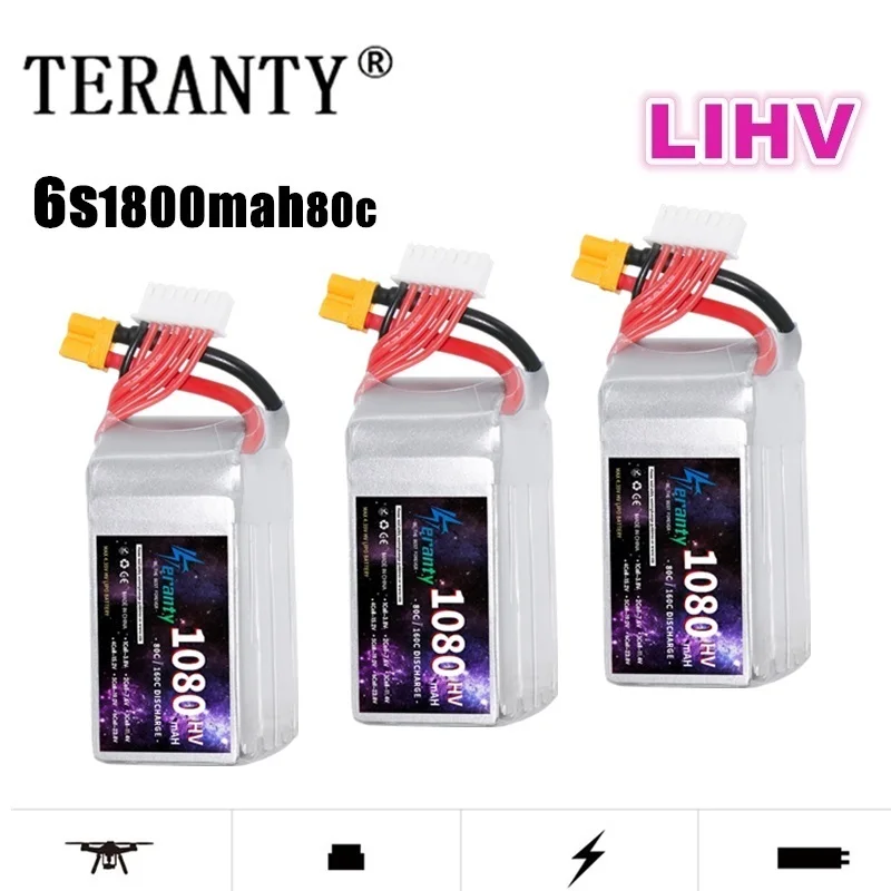 

TERANTY Lipo HV 22.8V 1080mAh FPV Drone Battery 80C/160C with XT60 XT30 Softcase for RC Car Boats Airplane RC Battery Model Part