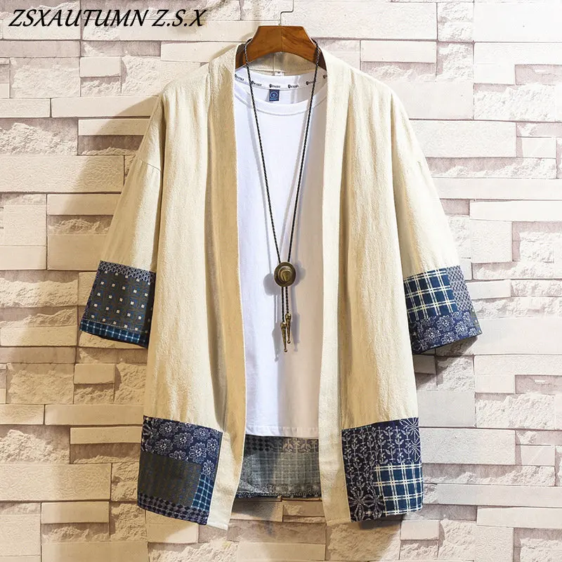 Hanfu Shirt Gown Men Japanese Kimono Robe Haori Blouse Chinese Style Crane Embroidered Tang Suit Casual Cardigan Streetwear Coat