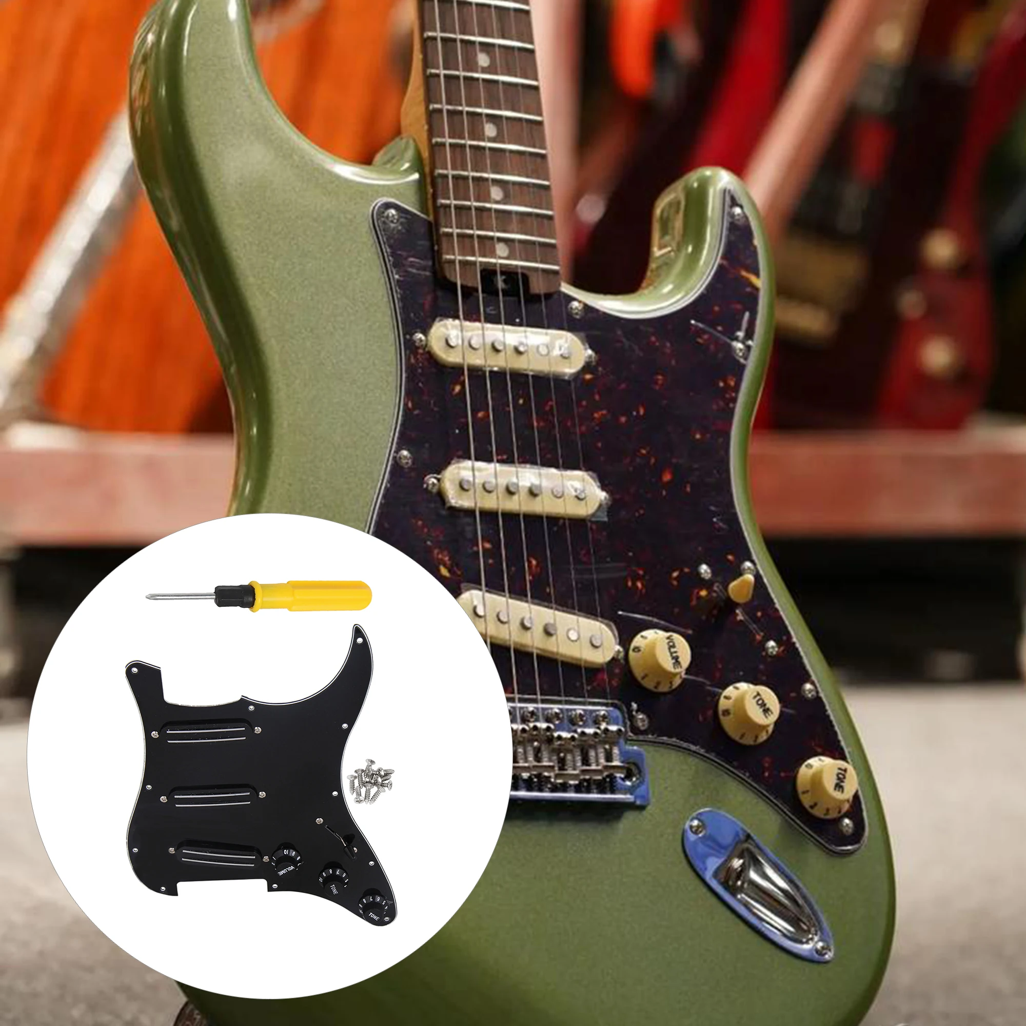 

Черная 3-слойная пикгард-накладка SSS для электрогитар с отверткой и винтами