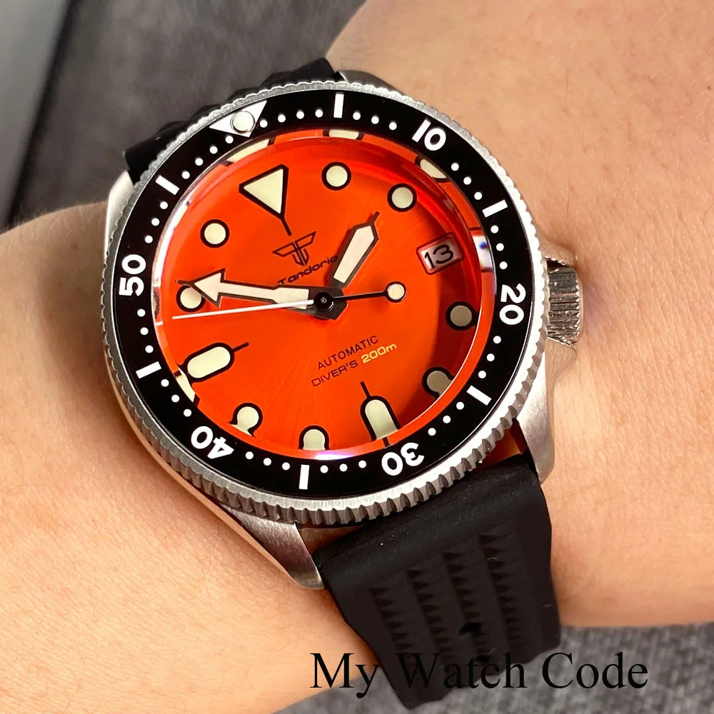 Montre mécanique en acier étanche pour homme, montre-bracelet de plongée orange Sunaged, horloge pour femme, bracelet gaufré, couronne 200, SKX013