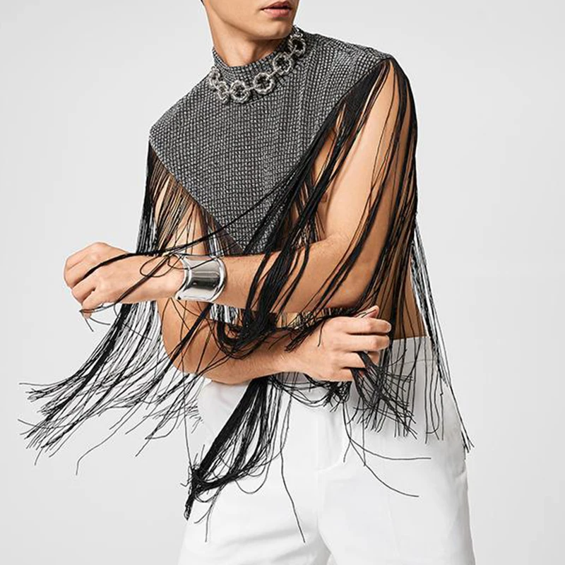 Canotte patchwork irregolari da uomo Canotte moda Nappa Dolcevita senza maniche Streetwear Mantello sexy Poncho Costume da prestazione