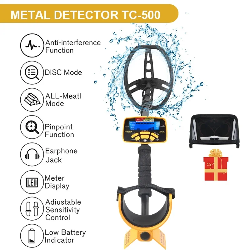 Wykrywacz metali TC-500 100CM wodoodporny podziemny profesjonalny wykrywacz złota dla dorosłych wykrywacz skarbów Pinpointing