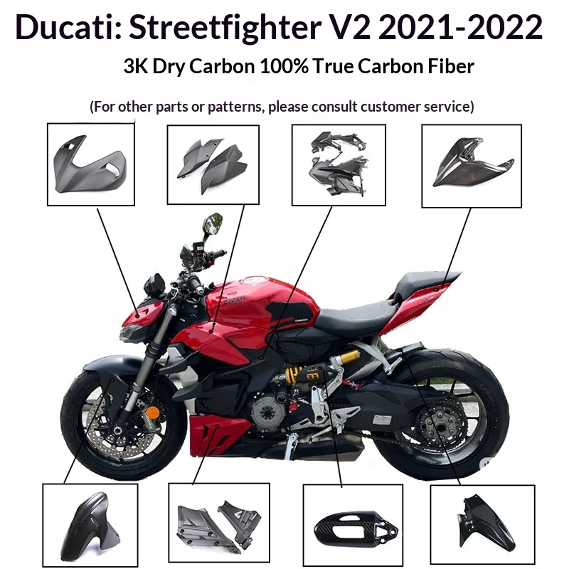 New Factory Clearance Carbon-Fiber Full-Body Styling Kit Mudguard for Ducati Streetfighter V2 2021/2022 Models 1 Year