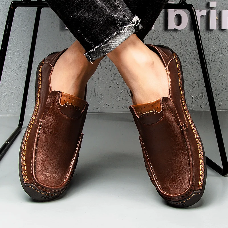 Mocassins en cuir véritable pour hommes, chaussures décontractées, confortables, respirantes, Style fait à la main, nouvelle collection