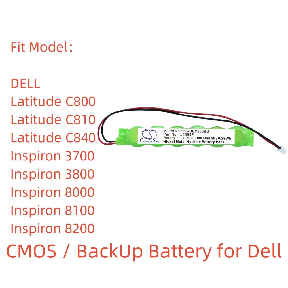 

Ni-MH CMOS/Backup Battery for Dell – 7.2V, 40mAh, Compatible with Latitude C800, C810, Inspiron 3700, and 3800