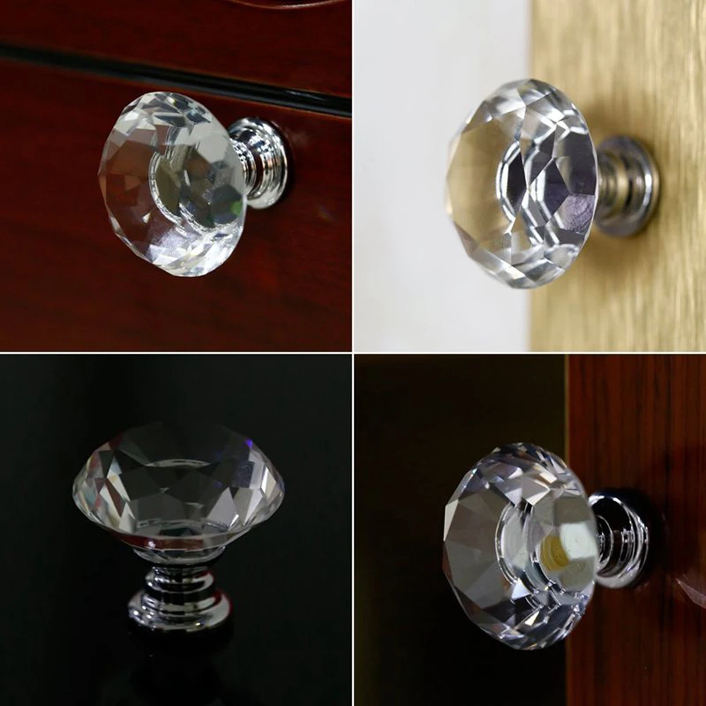 16Pcs Diamond Furniture Door Knobs Crystal Glass Pot Cover Handles 30mm Cabinet Pull Decorative for Dresser Cupboard Wardrobe