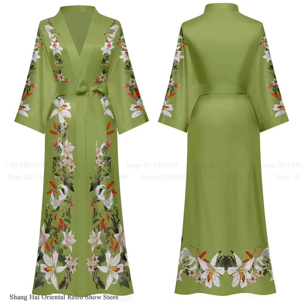 

Novelty Print Flower Bathrobe Kimono Gown Loose Casual Nightwear Sleep Dress Homewear Large Size Female Long Robe Lounge Wear