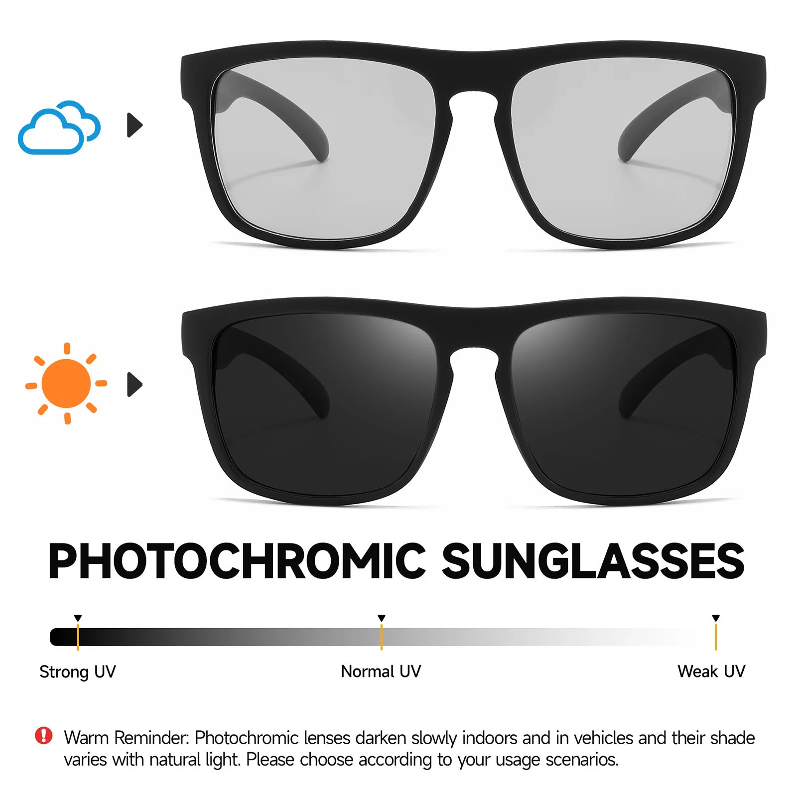 Sportliche Photochrome Polarisierte Sonnenbrille Unisex Klassischer Quadratischer Rahmen UV400 Blendschutz Ganztägiges Tragen zum Fahren Angeln Radfahren – Detail 2