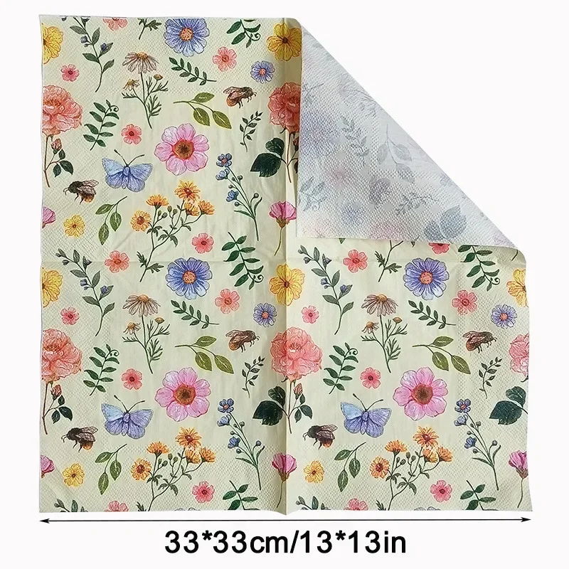 10/20pcs 33cm 2Ply Colourful Floral Napkins Valentine's Day Wedding Paper Butterfly Bart Paper Wine Glass Flower Paper Placemats