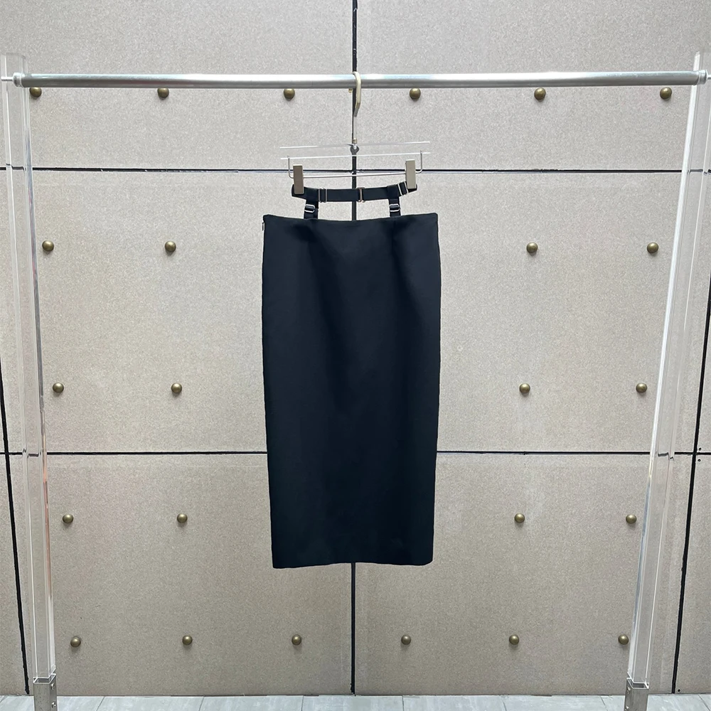 

2026 New Women's Hollow Out Waist Midi Pencil Skirt High Waist Split Bodycon Office Lady Elegant Straight Skirt Black Khaki