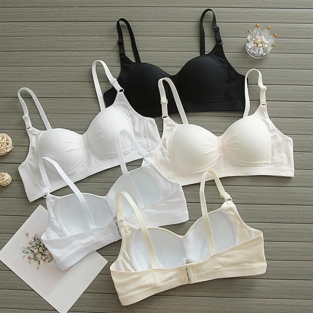 Thin Mold Cup Bra Teen Girls Soft Padded Wireless Cotton Training Bra Set with Adjustable Straps Seamless Cami Bra for Children