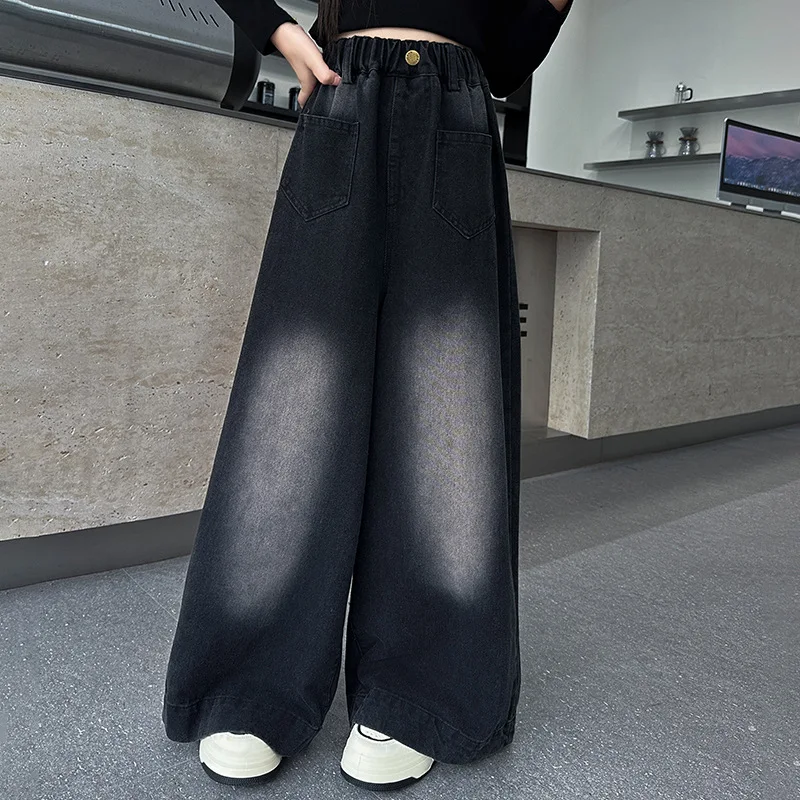 Girls Jeans Children\'s Clothing Spring Autumn Teenager Kids Denim Pants 8 10 12 13 14 Years Wide-leg Trousers School Girls Jeans
