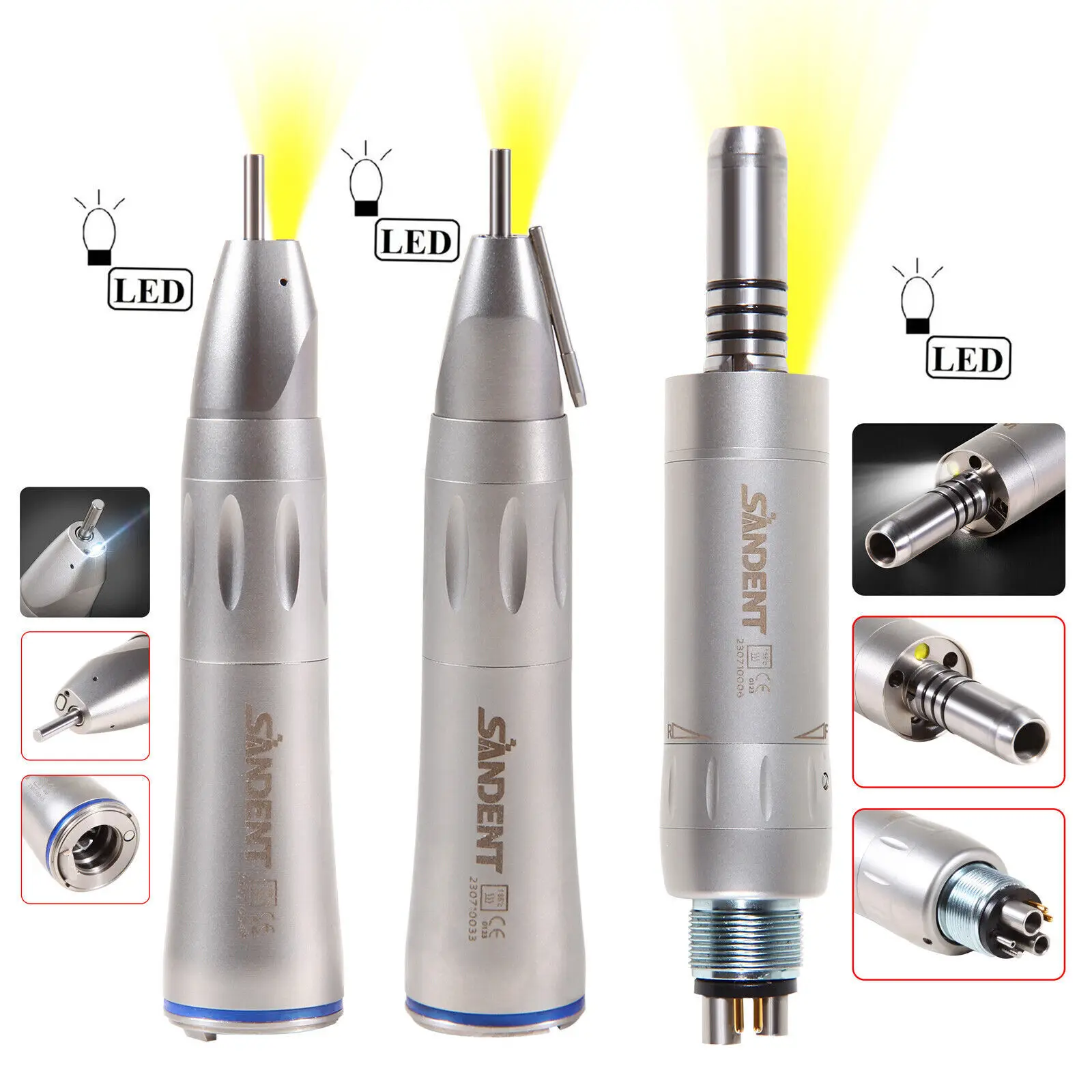 

Dental 1:1 Low Speed Handpiece Fiber Optic LED Inner/External Water Spray Straight Nosecone/Air Motor 6Hole Fit NSK KAVO