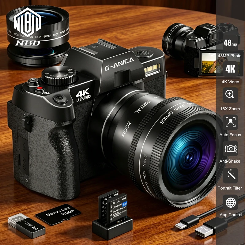 

Professional 4K Vlog Video Digital Camera Compact App Control WebCam Vintage Recorder YouTube 48MP Photography 16X Digital Zoom Camera Overseas Warehouse Fast shipping