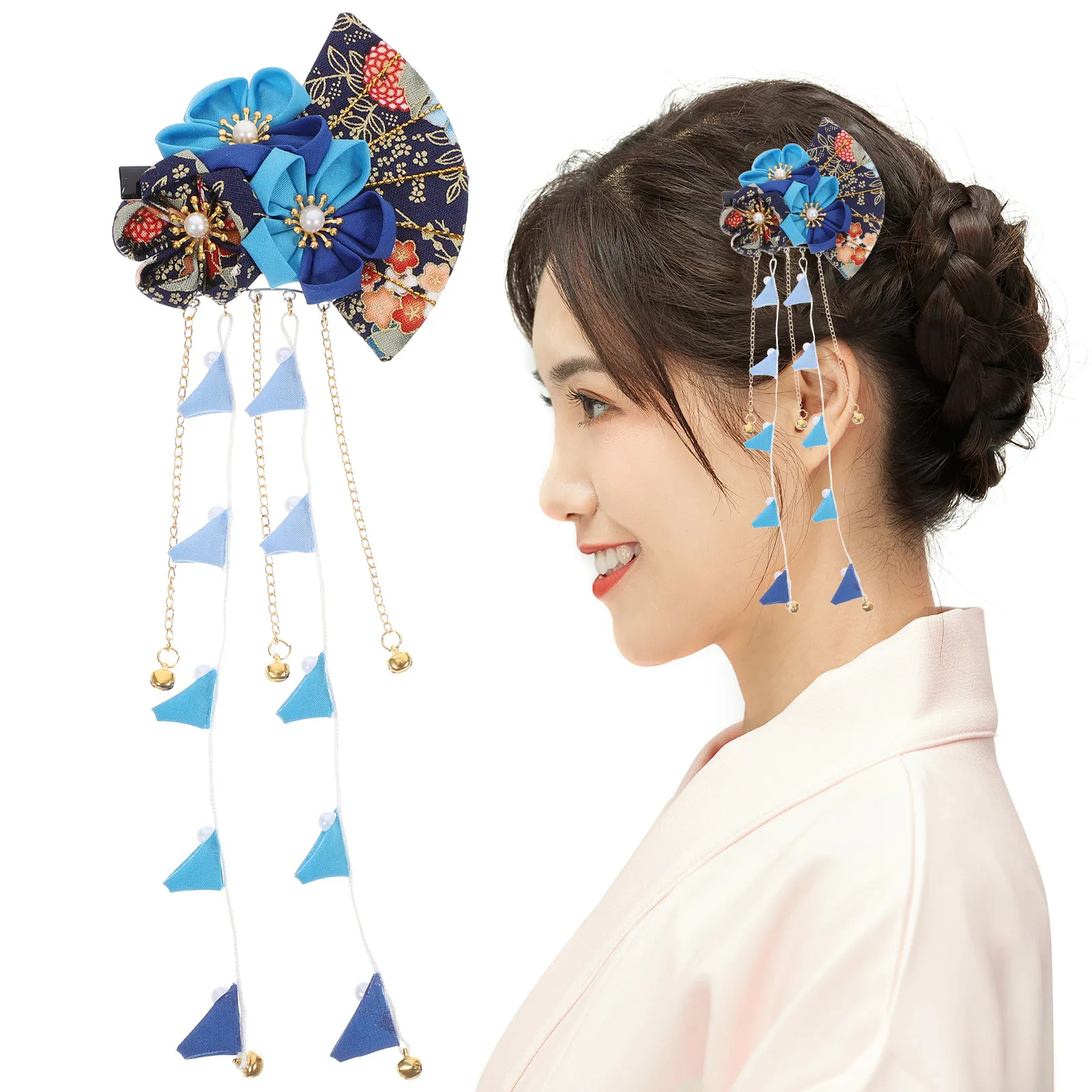 

1Pcs Japanese Style Red Hair Clip Long Tassel Bridal Hairpin Wedding Headdress Hair Decoration for Women Flower Hairpins