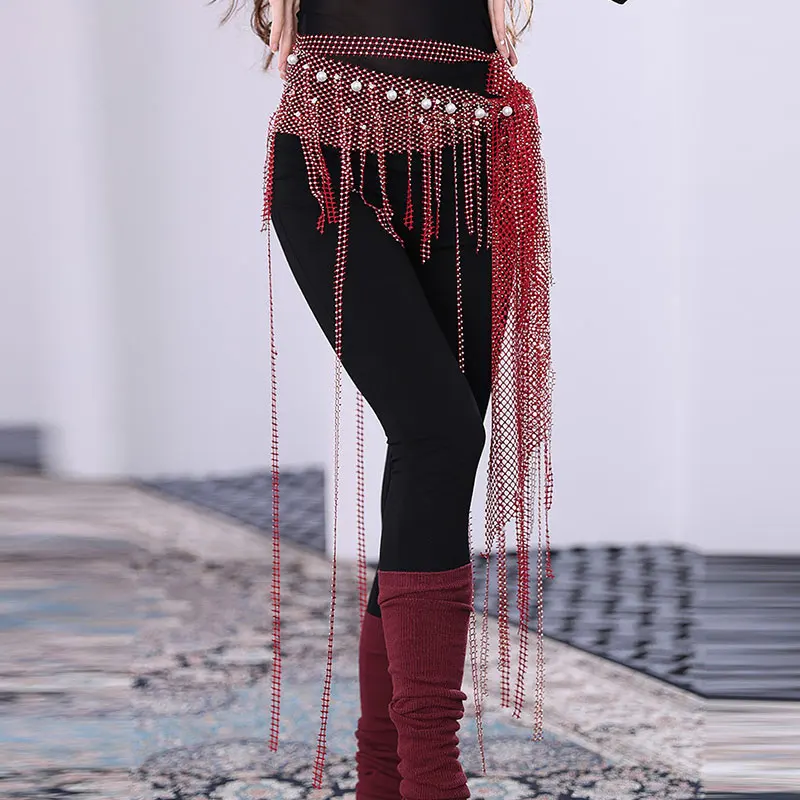 Women Bling Belly Dance Hip Scarf Triangular Diamond Tassel Drill Waist Chain Towel Wrap Belt Versatile Stage Festival Costume