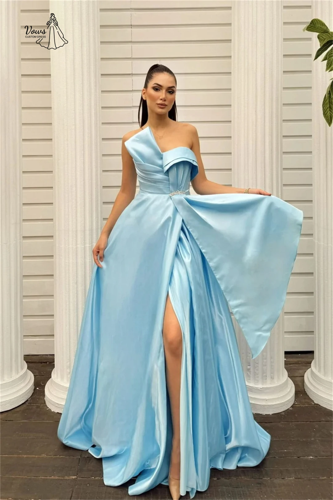 Vows luxuoso vestidos de noite femininos para eventos linha um vestido de baile cetim fora do ombro vestido de festa de casamento feito sob encomenda