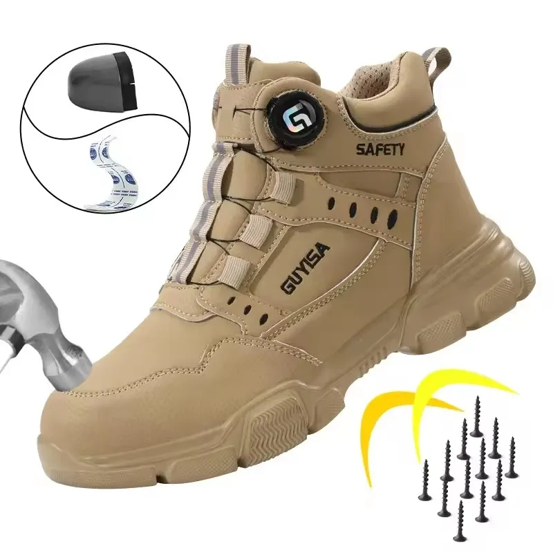 

Men Rotating Button Labor Protection Shoes Anti-smash Anti Puncture Safety Shoes Work Boots Steel Toe Shoes Indestructible Shoes