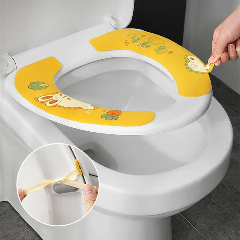 Universal Toilet Seat Stickers With Handles Cartoon Toilet Cushion Pad Washable Household Bathroom Lid Cover Pad Cushion Mat GY