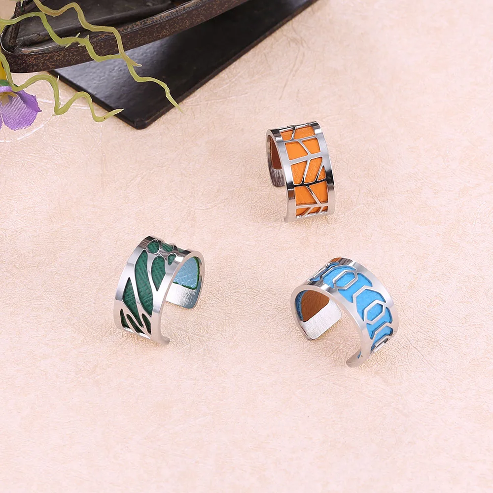 Koaem Combination Rings Women's Stainless Steel Jewelry Interchangeable Leather Acier Inoxydable Bague Pour Femme Ring