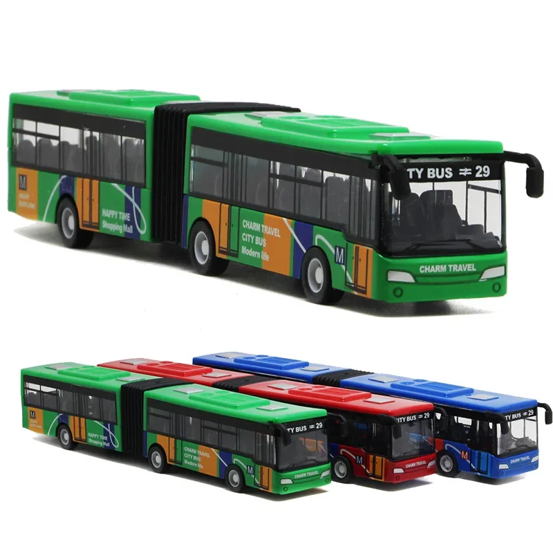 1:64 Alloy Car Toys for Kids Model Simulation Mini Double Section Bus Pull-Back Car Children Gift Extended Bus Collection