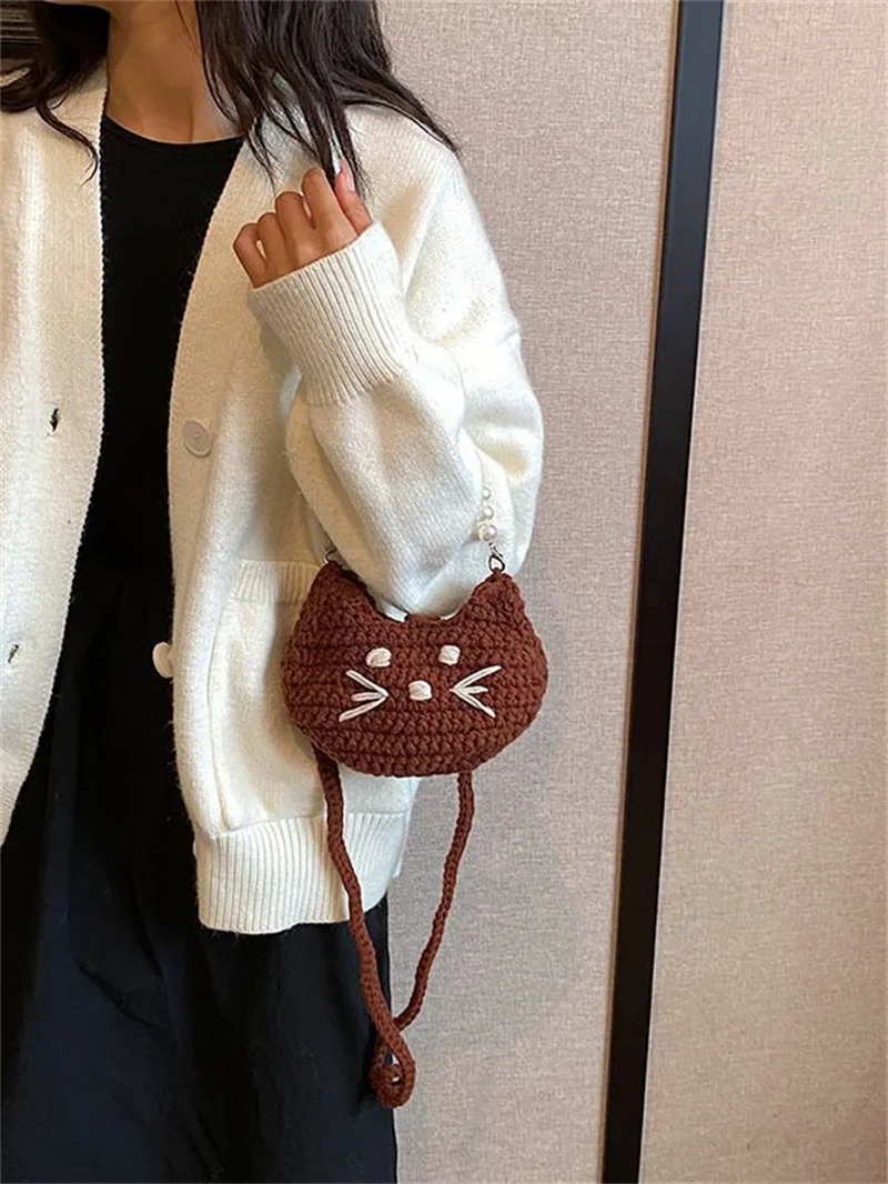 New Cute Cat Children\'s Pearl Handbags Shoulder Bag Girl\'s Small Mobile Phone Bag Messenger Bag Mini Women\'s Bag