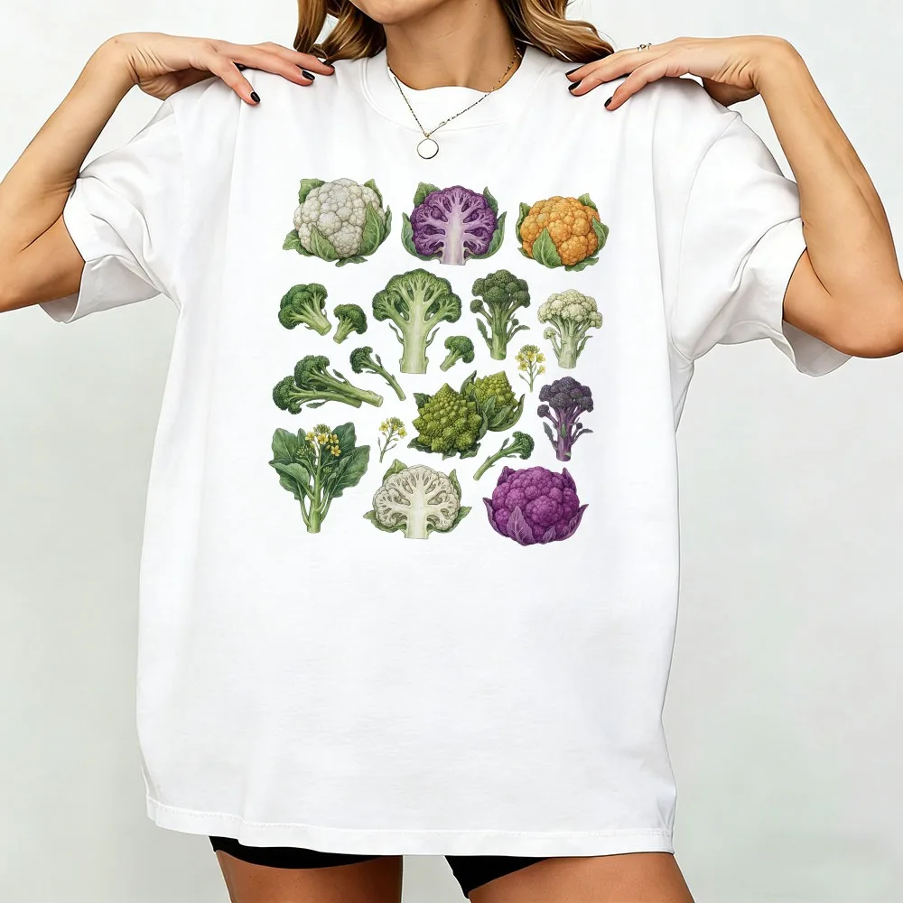 

Broccoli Cauliflower Shirt Botanical Brassica Tops Vegetable Tee Cottagecore Garden Tees Farmers Market Tops Veggie T Shirt