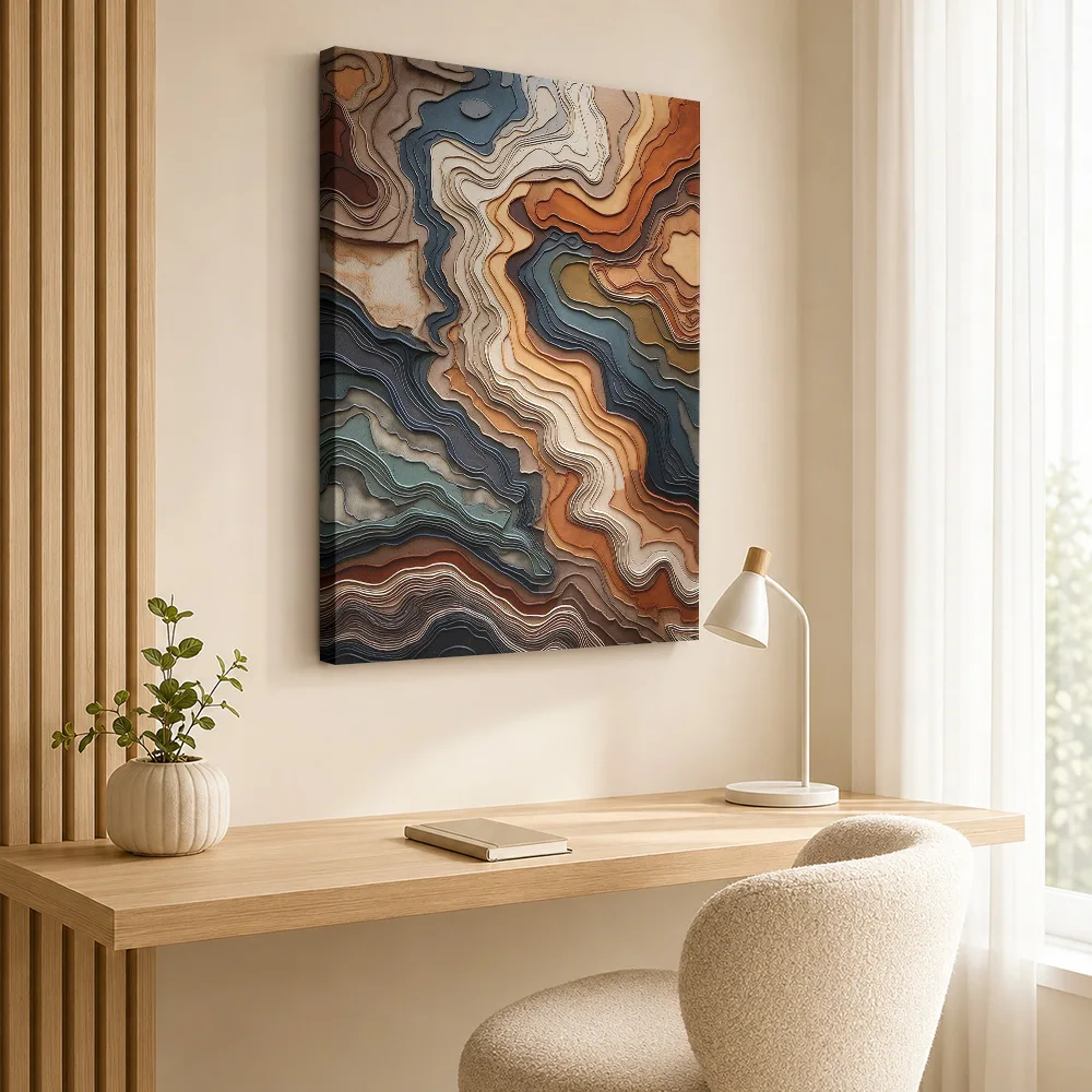 Topographic Contour Layers Landscape Gallery Wrapped Canvas Print Customized Photo, Colorful Scenic Wall Art For Living Room