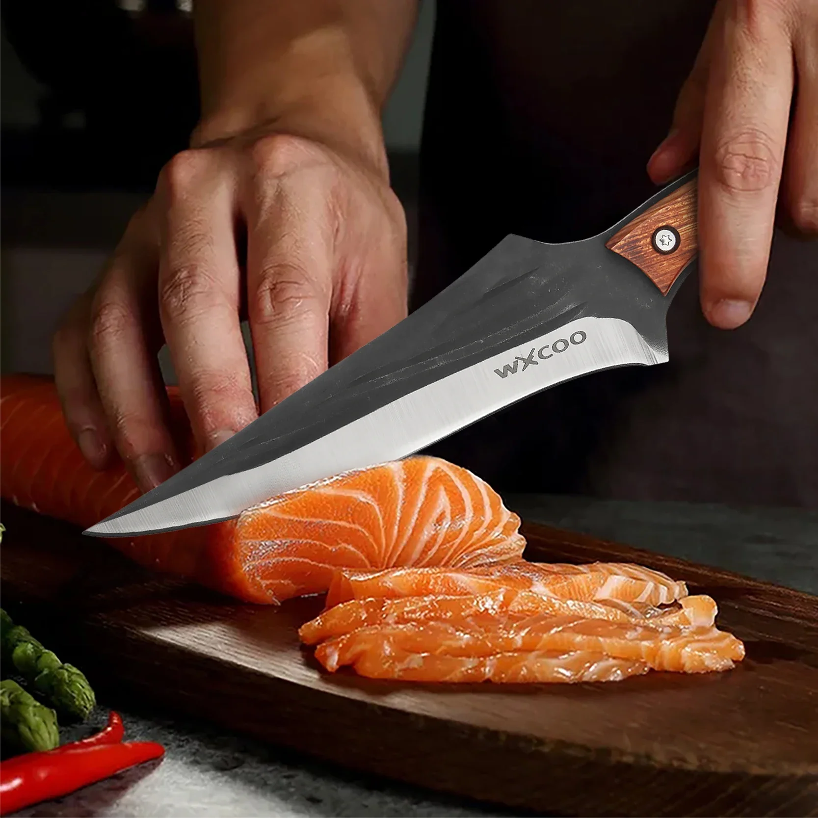WXCOOStainless Steel Kitchen Knife with Cover Meat Cleaver BBQ Knife for Meat Fruit Cutting Butcher Knife Kitchen Accessories