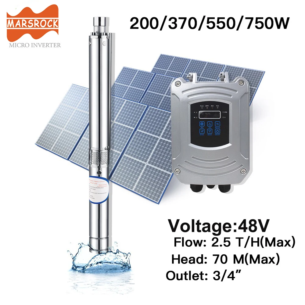 370W Solar Deep Well Pump DC 48V With Controller Permanent Magnet Synchronous Motor Flow 2.5T/H Head 38M for Homefarm Irrigate