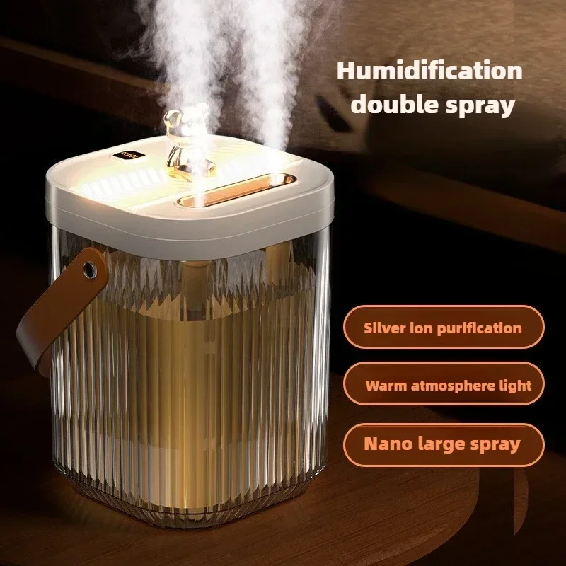 Humidificador de escritorio de 2L para el hogar, dormitorio, luz ambiental de gran capacidad, doble boquilla, pulverizador súper antiniebla