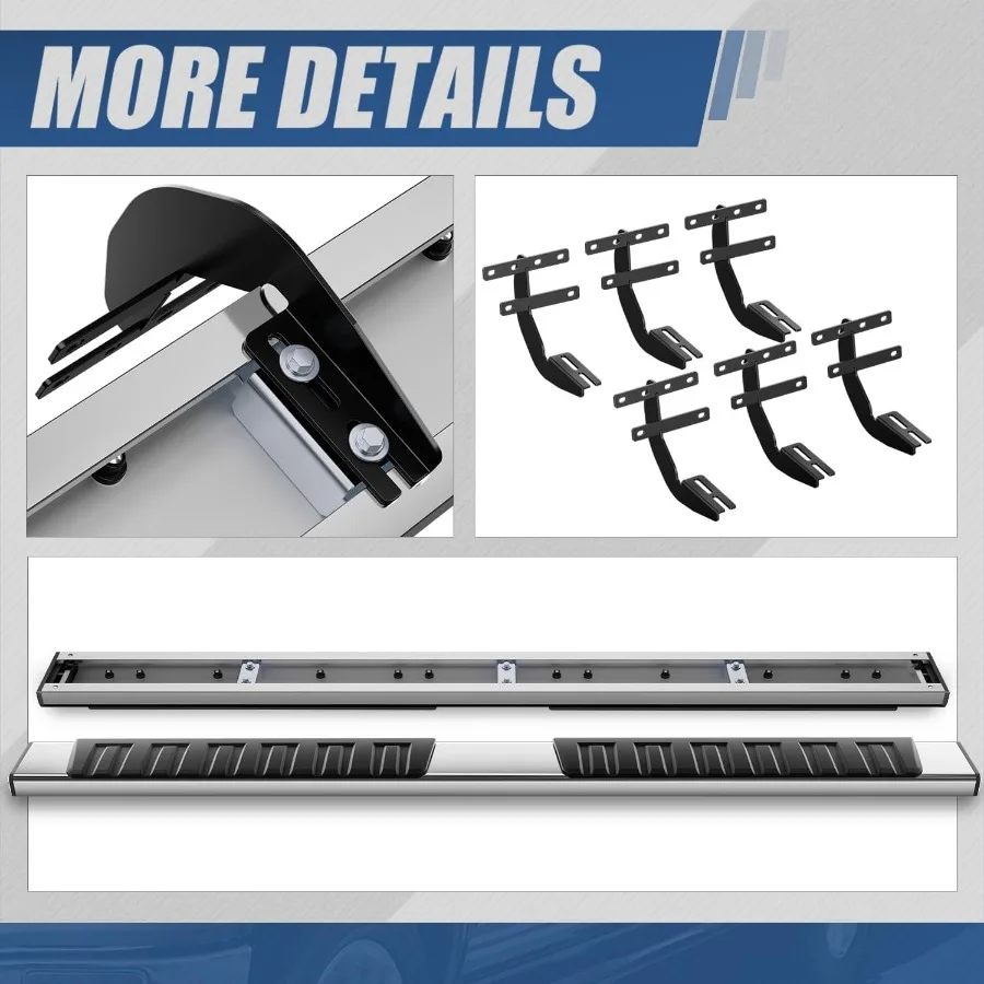 لوحات تشغيل مسطحة لـ 2019-2025 Ram 1500 Crew Cab 4-Door 2020 2021 2022 2023 2024 قضبان Nerf ذات خطوة جانبية من الفولاذ المقاوم للصدأ 6.