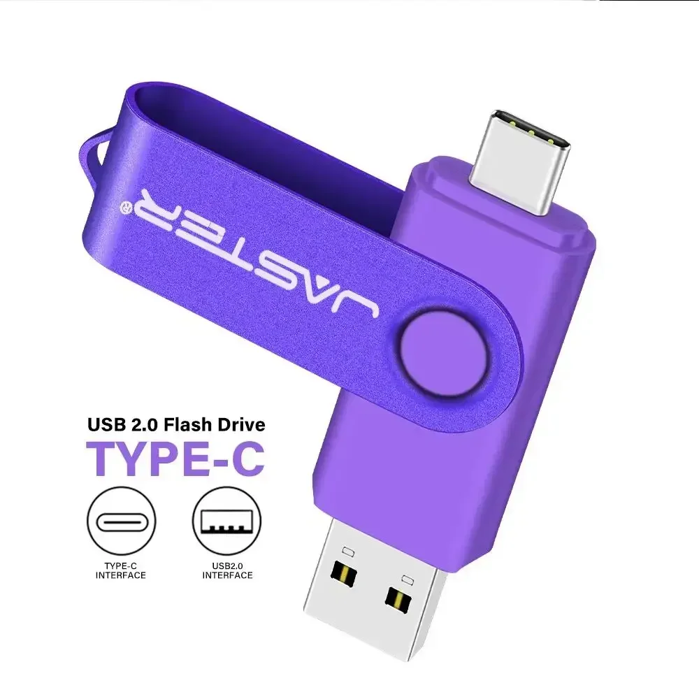 JASTER TYPE-C USB Stick Purple USB 2.0 Flash Drives 64GB OTG Key Chain Pen Drive High Speed Pendrive for Mobile Phone 32GB 16GB