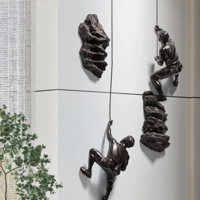 3D Wall Decor Art Hanging Resin Climbing Man Mount Pendant Industrial Style Iron Wire Decoration Sculpture Figures Statue Gift