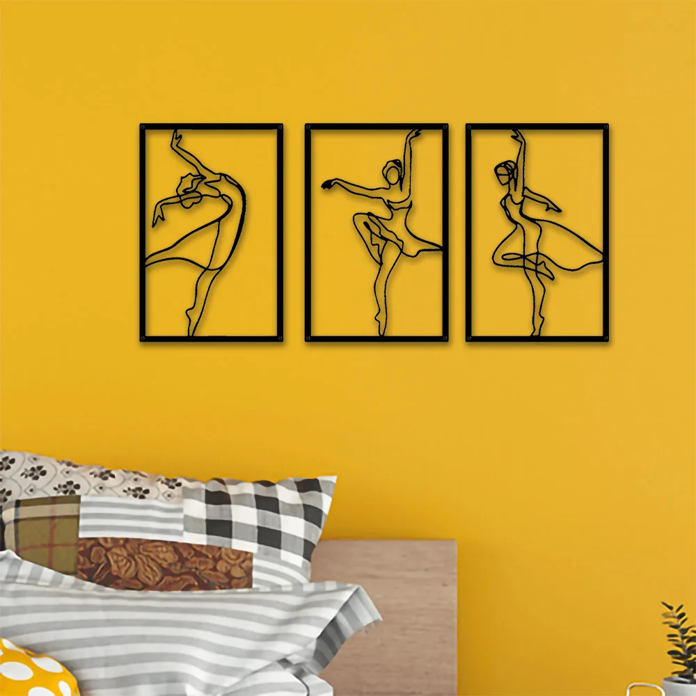 3pcs Minimalist Woman Dancers Metal Wall Art Ornaments Decor Abstract Line Drawing Female Dance Bathroom Decoration