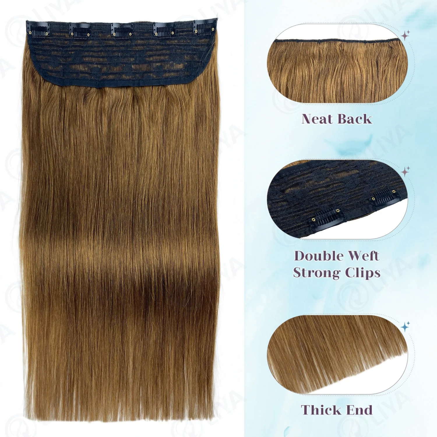 حريري مستقيم قطعة واحدة كليب في وصلات الشعر 100% الشعر البشري 5 مقاطع 3/4 مشبك للرأس الكامل في وصلات شعر بشرية للنساء