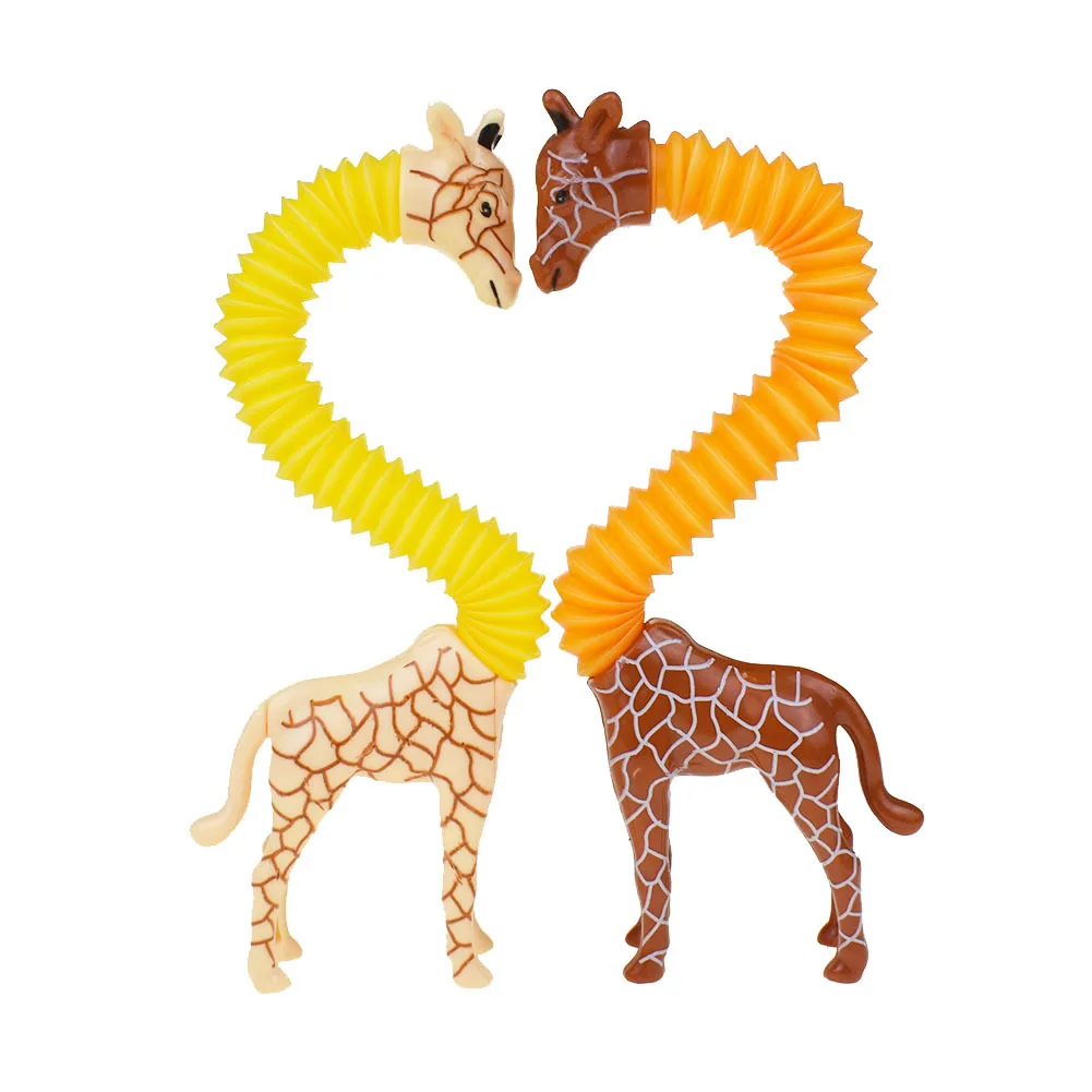 

2Pc Giraffe Pop Tubes Toys Kids Sensory Learning Toy Stress Relief Squeeze Fidget Toy Retractable Plastic Tube Decompression Toy