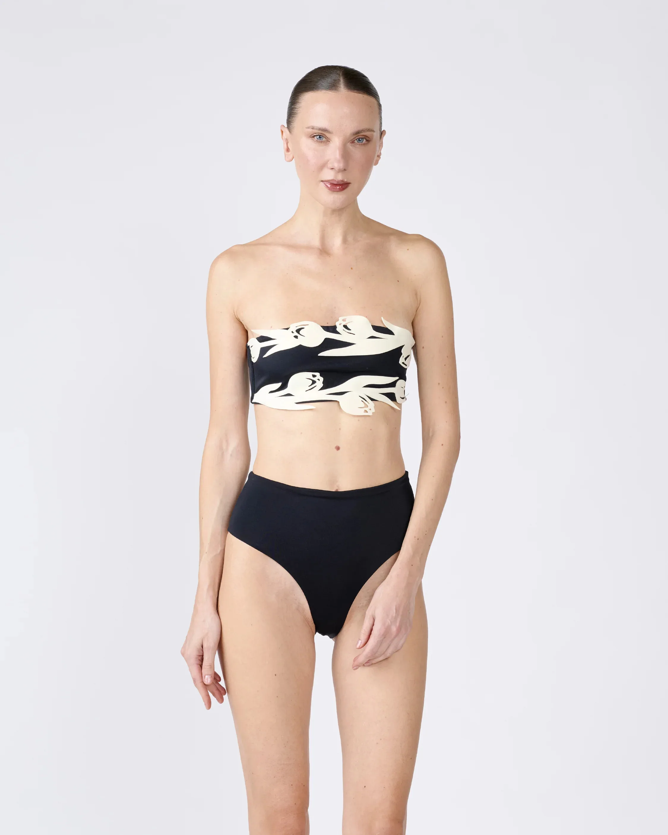 

Floral Applique Strapless Biquini Women's Swimsuit Fashion Mujer High Waist Bikini Swimwear Elegant Lady Bathing Suit Beachwear