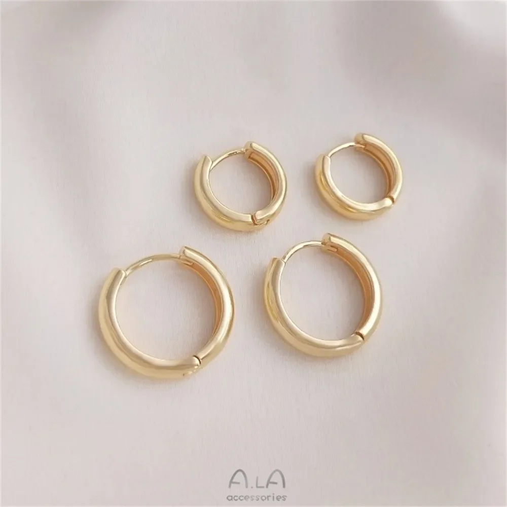 Simple and Fashionable 14K Bag Gold Ear Buckle with Plain Ring, Light Luxury Style, Internet Red Metal Plating Earrings E188