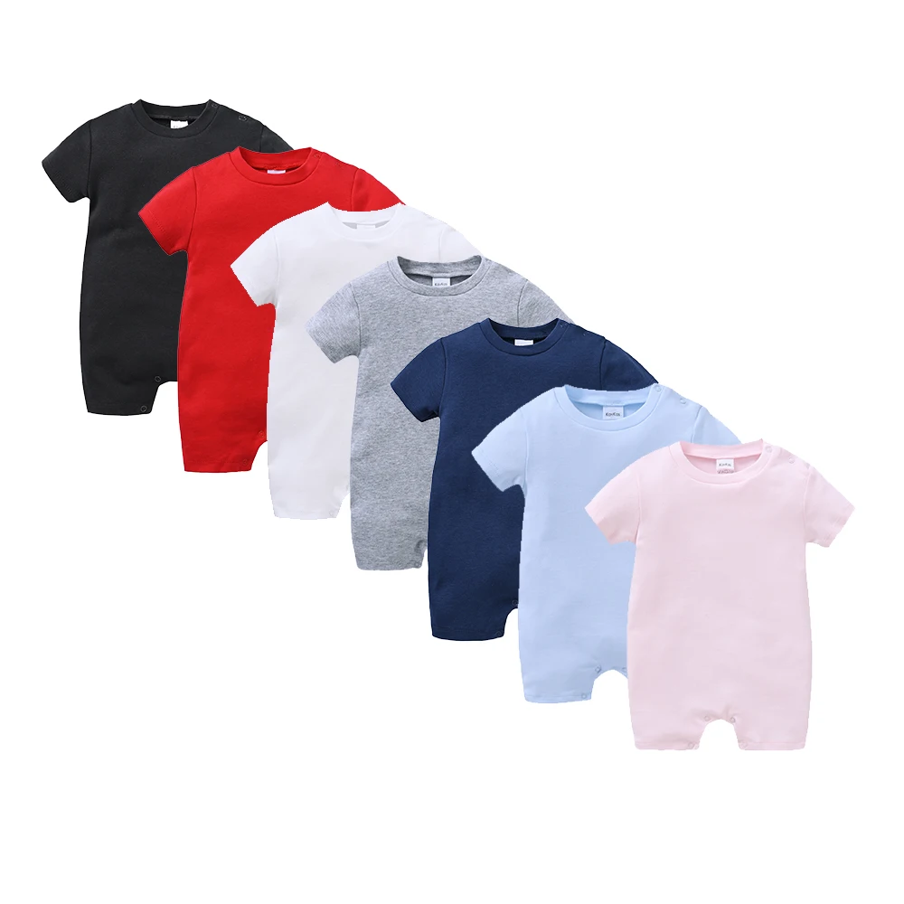 Summer Newborn Baby Boys Clothes Romper Solid Colors Blank Plain Short Sleeve 100% Cotton Kids Outfit Muslin Jumpsuit
