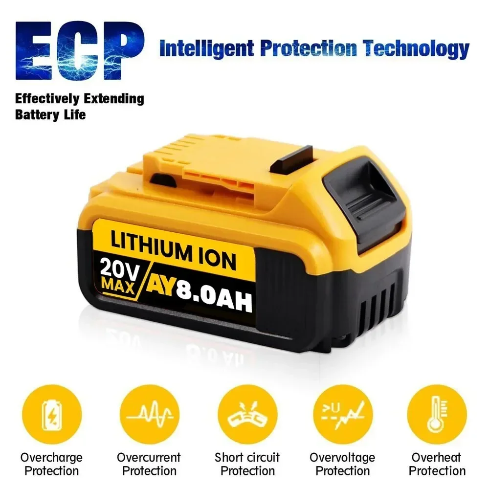 1~2Pack Replacement Lithium Ion Battery For DeWalt 18V 20 Volt Max 6.0AH 8.0AH 12AH DCB205 DCB206 DCB200 Power Tools Battery