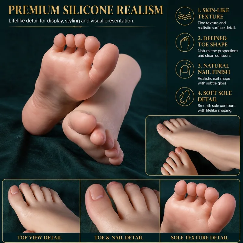 37CM Female Natural Toe Shape Simulated Skin Texture Realistic Silicone Foot Model Nail Art Practice Manicure Shoes Sock Display