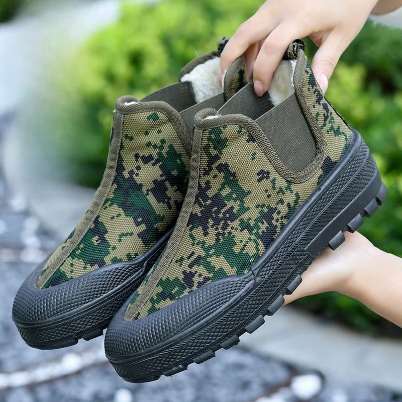 

Yellow Glue Ball Shoes High Help Fleece Canvas Slip-On Labor Outdoor Cotton Shoes Men's Casual Breathable Rubber Bottom